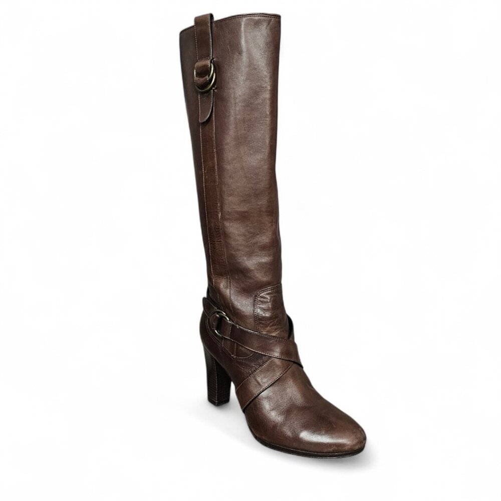 Cole Haan Courtney Air Tall Platform Leather Heel Riding Brown Knee Boot - Picture 2 of 15